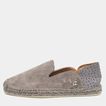 Pre Owned Christian Louboutin Grey Crocodile Leather and Suede Espadon Espadrille Loafers Size 40