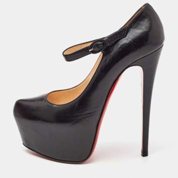 Pre Owned Christian Louboutin Black Leather Lady Daf Mary Jane Pumps Size 39