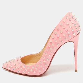 Pre Owned Christian Louboutin Pink Patent Leather Pigalle Follies Spikes Pumps Size 39