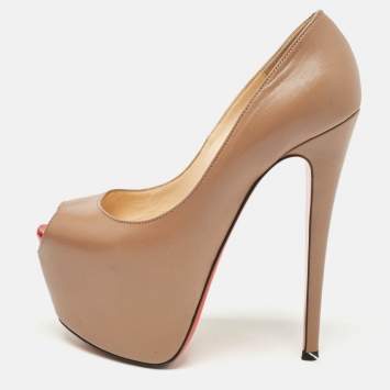 Pre Owned Christian Louboutin Light Brown Leather Highness Pumps Size 35.5