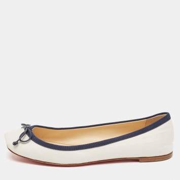 Pre Owned Christian Louboutin White/Blue Coated Raffia Ballet Flats Size 37