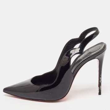 Pre Owned Christian Louboutin Black Patent Leather Hot Chick Pumps Size 38.5