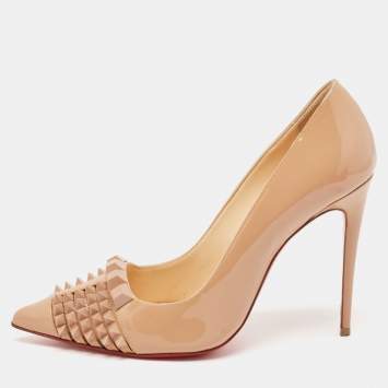 Pre Owned Christian Louboutin Beige Patent Leather Pyrami Pumps Size 37.5