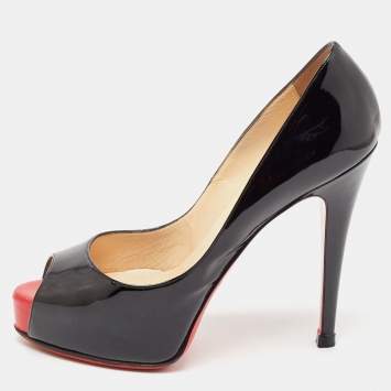 Pre Owned Christian Louboutin Black Patent Leather Very Prive Pumps Size 38