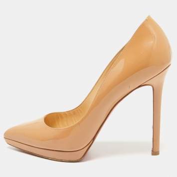 Pre Owned Christian Louboutin Beige Patent Leather Pigalle Plato Pumps Size 37