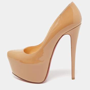 Pre Owned Christian Louboutin Beige Patent Leather Daffodile Platform Pumps Size 38
