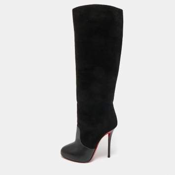 Christian Louboutin Black Leather and Suede Knee Length Boots Size 37