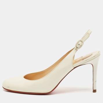 Pre Owned Christian Louboutin White Patent Leather Slingback Pumps Size 39