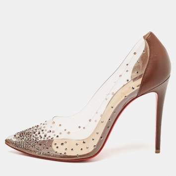 Pre Owned Christian Louboutin Transparent Leather and PVC Degrastrass Pumps Size 38.5