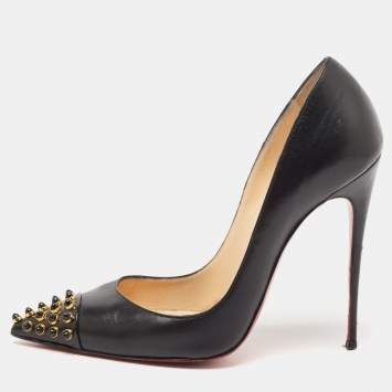 Pre Owned Christian Louboutin Black Leather Studded Cabo Pumps Size 38