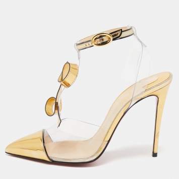 Pre Owned Christian Louboutin Gold Leather and PVC Alta Firma Pumps Size 37