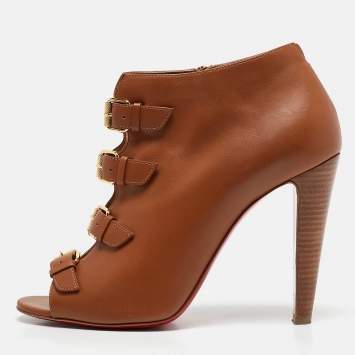 Pre Owned Christian Louboutin Brown Leather Camisol Booties Size 41