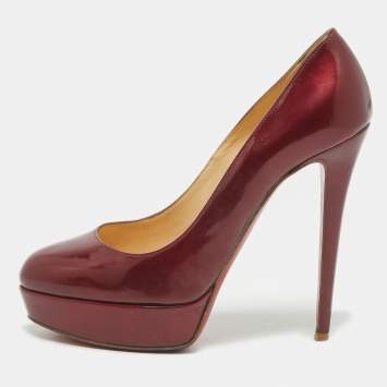 Pre Owned Christian Louboutin Burgundy Patent Leather Bianca Platform Pumps Size 38.5