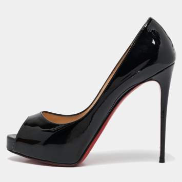 Pre Owned Christian Louboutin Black Patent Leather New Very Prive Pumps Size 37.5