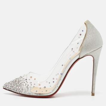Pre Owned Christian Louboutin Silver Glitter and PVC Degrastrass Pumps Size 38