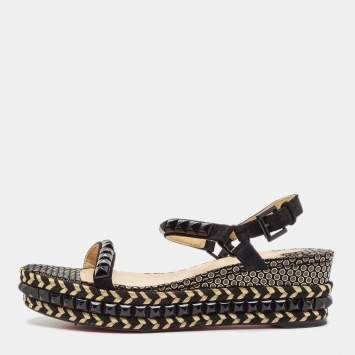 Pre Owned Christian Louboutin Black Suede Cataclou Espadrille Ankle Strap Sandals Size 39