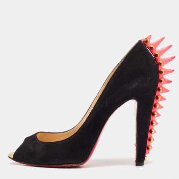Pre Owned Christian Louboutin Black Suede Electropump Peep Toe Pumps Size 38