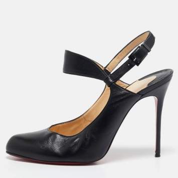 Pre Owned Christian Louboutin Black Leather Ankle Strap Pumps Size 40