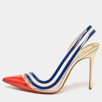Pre Owned Christian Louboutin Tricolor Patent And PVC Paralili D'orsay Pumps Size 41