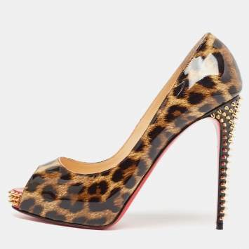 Pre Owned Christian Louboutin Brown Patent Leather Very Prive Peep Toe Pumps Size 40