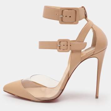 Pre Owned Christian Louboutin Beige Leather and PVC Multimiss Pumps Size 42