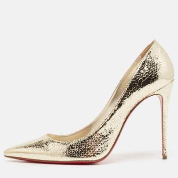 Pre Owned Christian Louboutin Gold Embossed Leather Kate Pumps Size 39.5