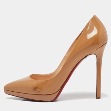 Pre Owned Christian Louboutin Beige Patent Leather Pigalle Plato Pumps Size 38