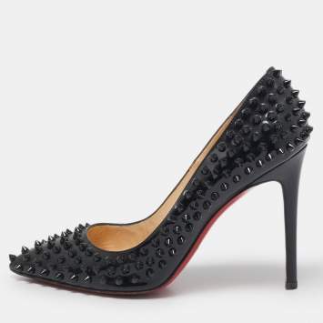 Pre Owned Christian Louboutin Black Patent Leather Pigalle Spikes Pumps Size 39
