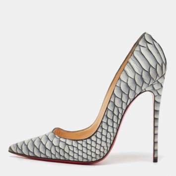 Pre Owned Christian Louboutin Grey/Black Python Leather So Kate Pumps Size 39