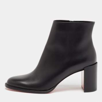 Pre Owned Christian Louboutin Black Leather Adoxa 85 Ankle Boots Size 38