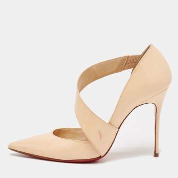 Pre Owned Christian Louboutin Cream Patent Leather  Jumping  Pumps Size 38.5