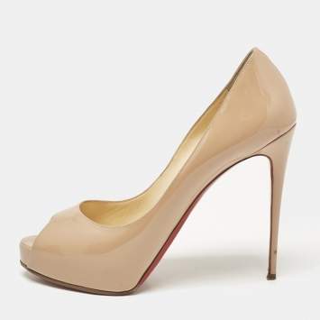 Pre Owned Christian Louboutin Beige Patent Leather Very Prive Pumps Size 40
