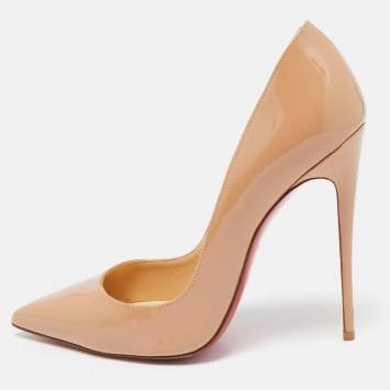 Pre Owned Christian Louboutin Beige Patent Leather So Kate Pumps Size 38.5
