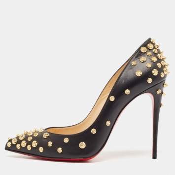 Pre Owned Christian Louboutin Black Leather Aimantaclou Pumps Size 41