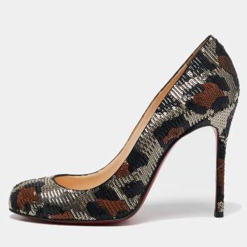 Pre Owned Christian Louboutin Tri-Color Leopard Print Sequins Fifi Pumps Size 38