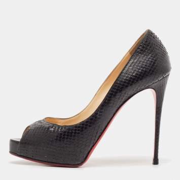 Pre Owned Christian Louboutin Black Python Leather Very Prive Peep Toe Pumps Size 38.5