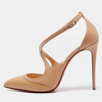 Pre Owned Christian Louboutin Beige Patent Leather Crossfliketa Pumps Size 39