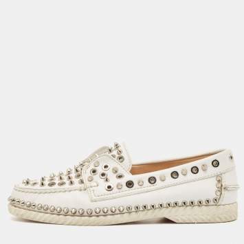 Pre Owned Christian Louboutin White Leather Steckel Loafers Size 38.5