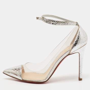 Christian Louboutin Silver PVC and Python Embossed Pigalle Pumps Size 36