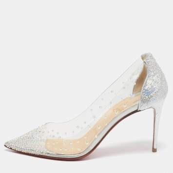 Pre Owned Christian Louboutin Silver Sequins and PVC Degrastrass Pumps Size 38