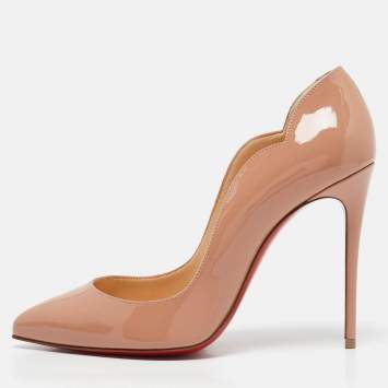 Pre Owned Christian Louboutin Beige Patent Leather Hot Chick Pumps Size 37