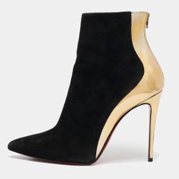 Christian Louboutin Black/Gold Suede and Leather Delicotte Booties Size 36