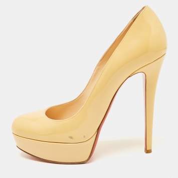 Christian Louboutin Beige Patent Leather Bianca Platform Pumps Size 38.5