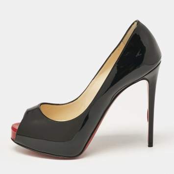 Pre Owned Christian Louboutin Black Patent Very Prive Pumps Size 35
