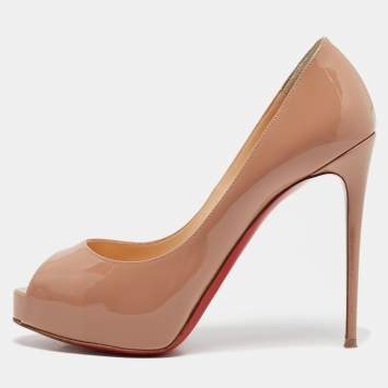 Pre Owned Christian Louboutin Beige Patent Leather New Very Prive Pumps Size 37