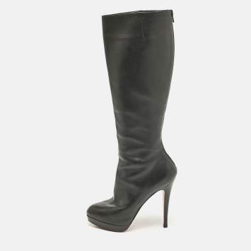 Pre Owned Christian Louboutin Black Leather Bianca Botta Knee High Boots Size 37.5