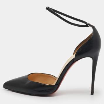 Pre Owned Christian Louboutin Black Leather Uptown Ankle Strap D'Orsay Pumps Size 39