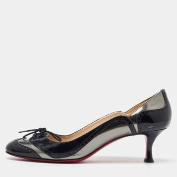 Pre Owned Christian Louboutin Black/Grey Patent Leather Brogue Detail Pumps Size 41
