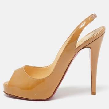 Christian Louboutin Beige Patent Leather Private Number Platform Sandals Size 36.5
