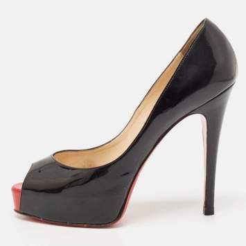 Pre Owned Christian Louboutin Black Patent Leather Very Prive Pumps Size 40